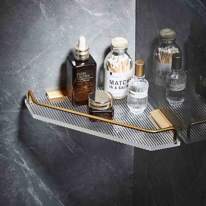 Bathroom Shelf Space Aluminum Acrylic Brushed Black and Golden Wall Mount Triangle Shower Corner Storage Rack Bath Accessories Single Layer