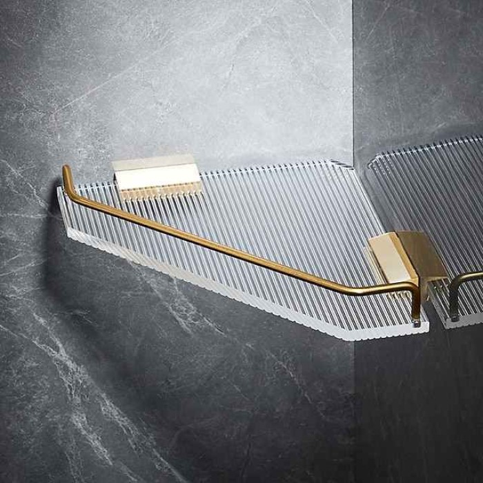 Bathroom Shelf Space Aluminum Acrylic Brushed Black and Golden Wall Mount Triangle Shower Corner Storage Rack Bath Accessories Single Layer