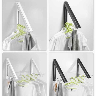 Aluminum Airer Black/Silver Balcony Clothes Hanger Bathroom Wall Hanging Folding Invisible Clothes Hanger Clothes Hanger Storage Rack