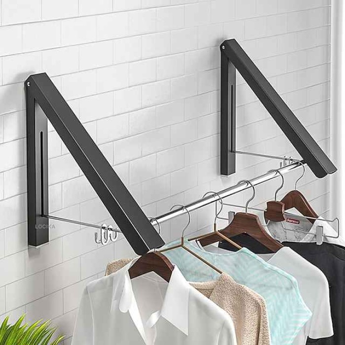 Aluminum Airer Black/Silver Balcony Clothes Hanger Bathroom Wall Hanging Folding Invisible Clothes Hanger Clothes Hanger Storage Rack