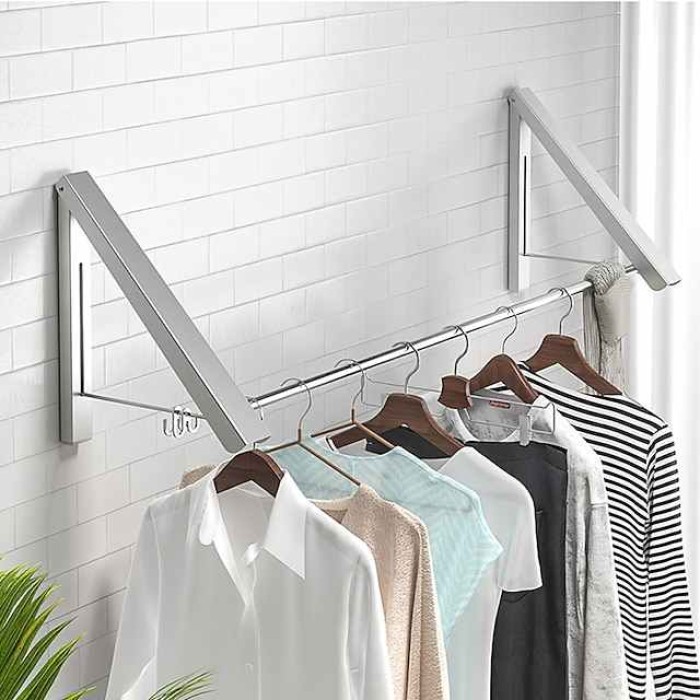 Aluminum Airer Black/Silver Balcony Clothes Hanger Bathroom Wall Hanging Folding Invisible Clothes Hanger Clothes Hanger Storage Rack