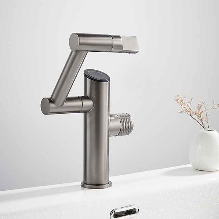 Bathroom Sink Faucet,Digital Display Multifunctional Washbasin Faucet,Brass Single Handle One Hole Rotatable Bath Tap(White/Gun Grey/Black)