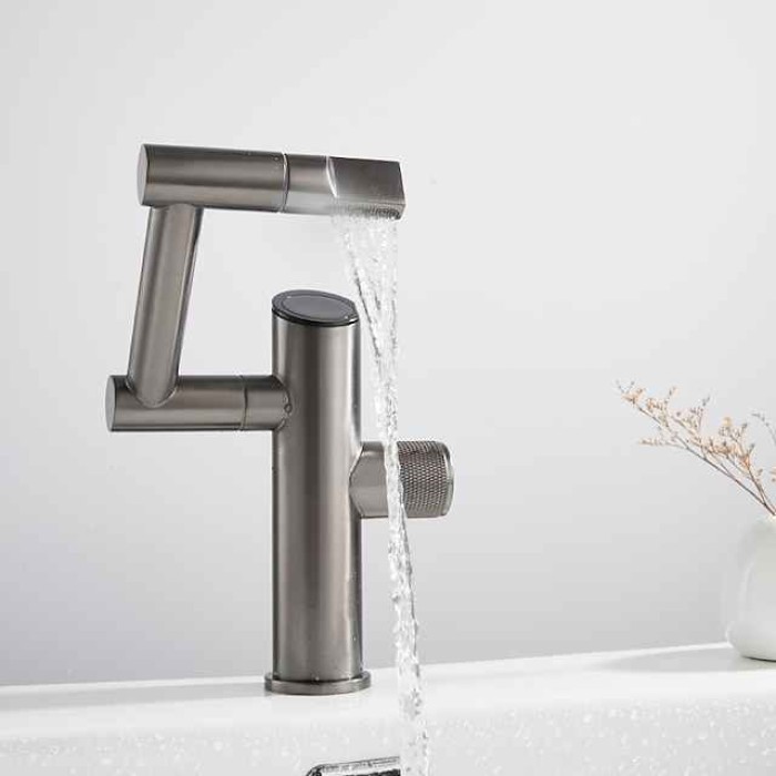 Bathroom Sink Faucet,Digital Display Multifunctional Washbasin Faucet,Brass Single Handle One Hole Rotatable Bath Tap(White/Gun Grey/Black)