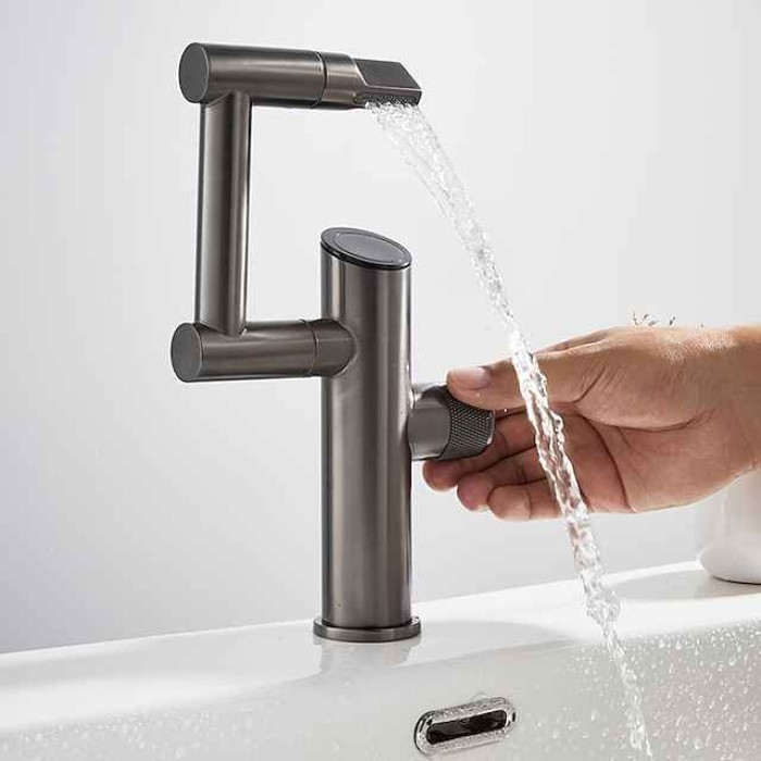 Bathroom Sink Faucet,Digital Display Multifunctional Washbasin Faucet,Brass Single Handle One Hole Rotatable Bath Tap(White/Gun Grey/Black)