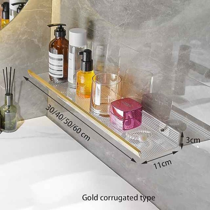 Black/Gold Acrylic Bathroom Shelf Perforated Free Toilet Washstand Toilet Wall Mounted Storage Rack