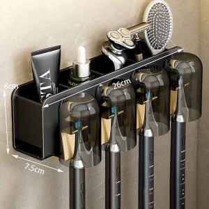 Black Gold Toothbrush Rack Bathroom Toilet Non Perforated Wall Mounted Electric Mouthwash Cup Brush Cup Wall Mounted Space Aluminum Storage Rack