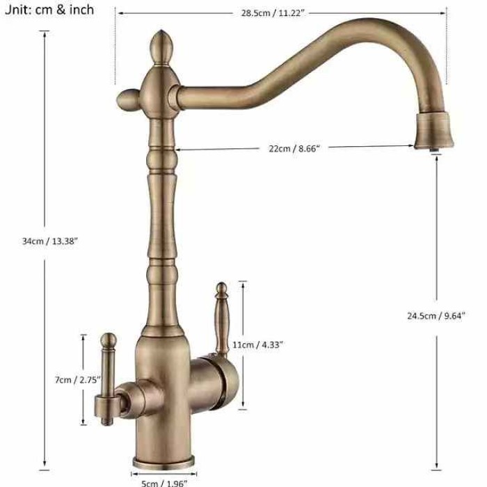 Twin Lever Kitchen Purify Taps Sink Mixer Faucet, 360 Rotation Water Purification Spout Deck Mounted, Dual Handle Single Hole Vessel Tap with Cold and Hot Hose