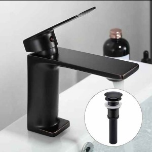 Bathroom Sink Mixer Faucet, Monobloc Washroom Basin Taps Single Handle One Hole Deck Mounted with Hot and Cold Hose