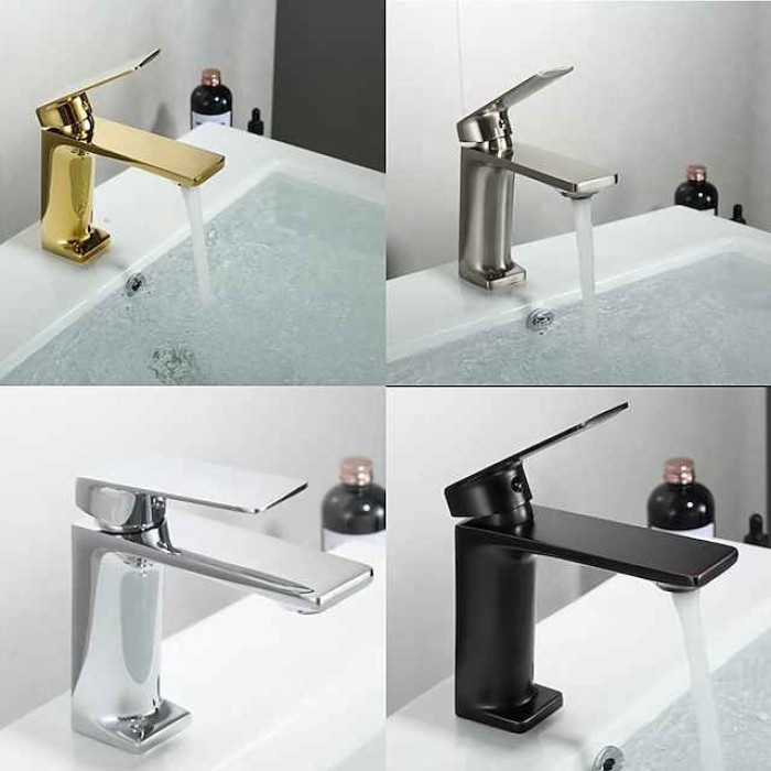 Bathroom Sink Mixer Faucet, Monobloc Washroom Basin Taps Single Handle One Hole Deck Mounted with Hot and Cold Hose