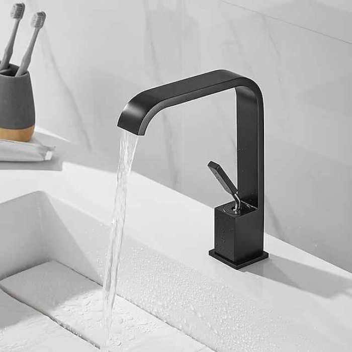 Waterfall Bathroom Sink Mixer Faucet, Monobloc Basin Taps Single Handle Wash Basin Faucets with Hot and Cold Hose Vessel Water Brass Tap Deck Mounted