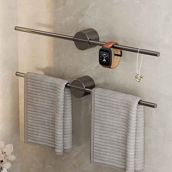 Bathroom Towel Bar Perforated Free Space Aluminum Towel Rack Extremely Simple Light Luxurious Towel Storage