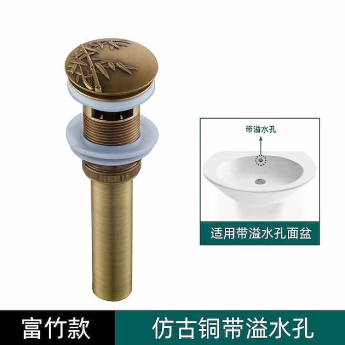 Engraved Antique Brass Pop Up Bathroom Sink Drain Strainer Stopper no Overflow Hole Kitchen Basin Sink Bottle Trap Drainer