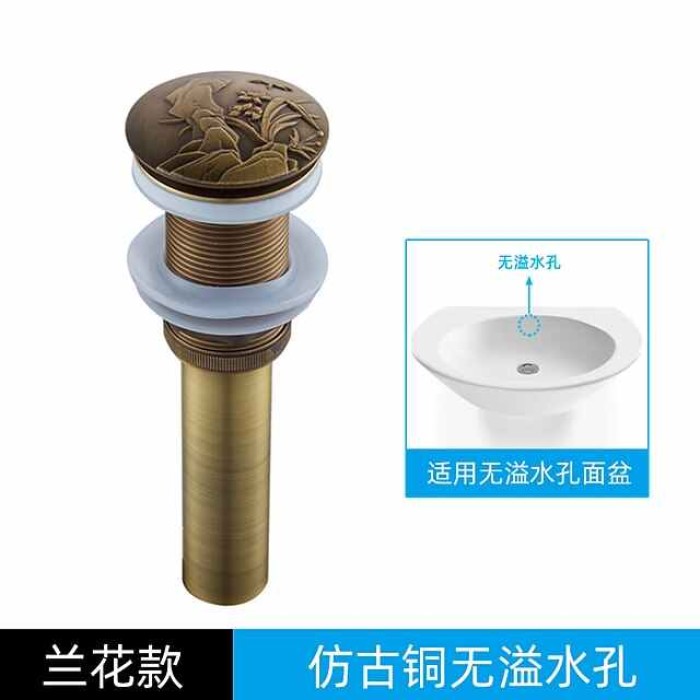 Engraved Antique Brass Pop Up Bathroom Sink Drain Strainer Stopper no Overflow Hole Kitchen Basin Sink Bottle Trap Drainer