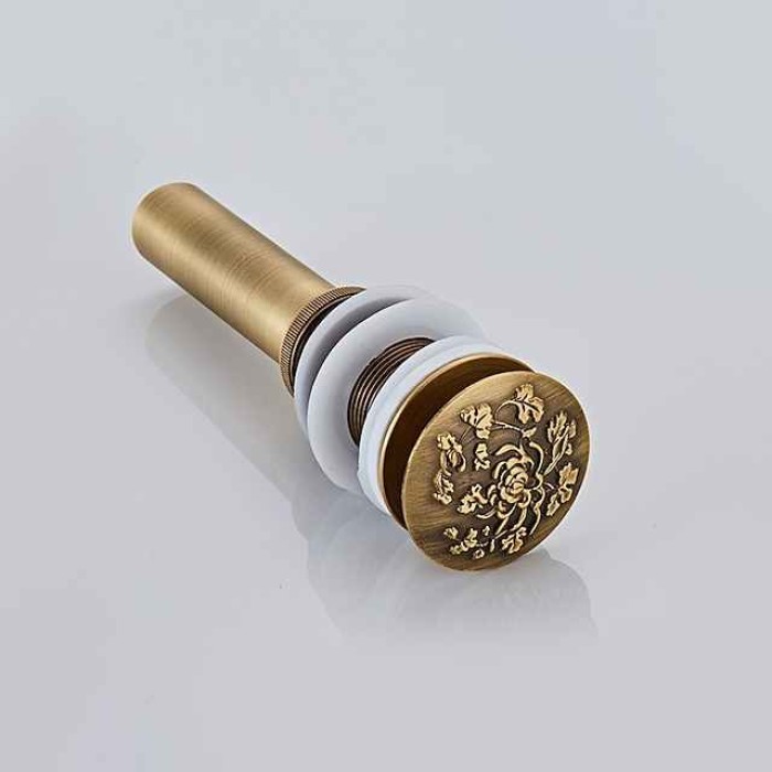 Engraved Antique Brass Pop Up Bathroom Sink Drain Strainer Stopper no Overflow Hole Kitchen Basin Sink Bottle Trap Drainer