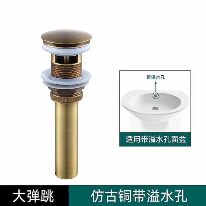 Engraved Antique Brass Pop Up Bathroom Sink Drain Strainer Stopper no Overflow Hole Kitchen Basin Sink Bottle Trap Drainer