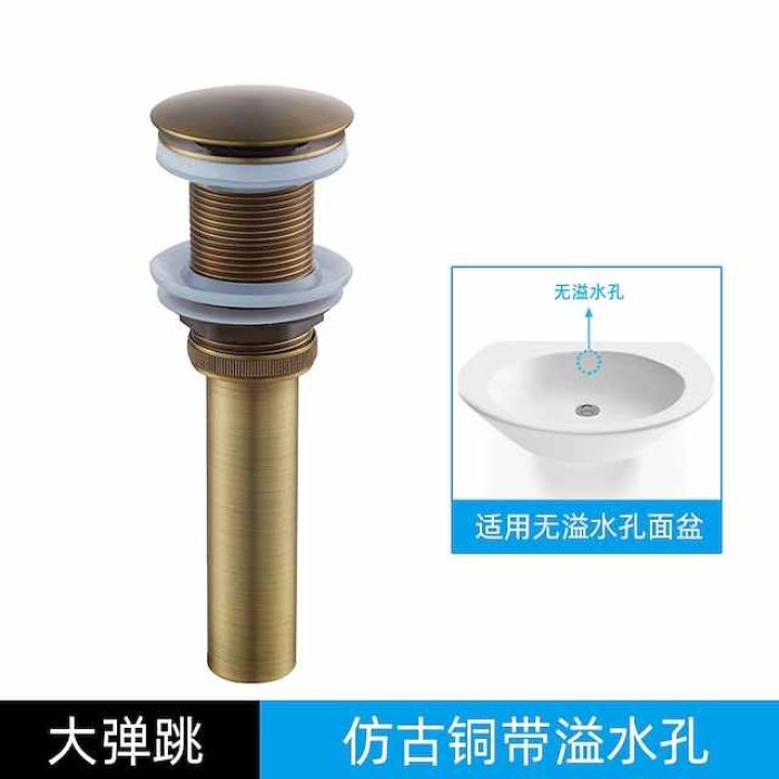 Engraved Antique Brass Pop Up Bathroom Sink Drain Strainer Stopper no Overflow Hole Kitchen Basin Sink Bottle Trap Drainer