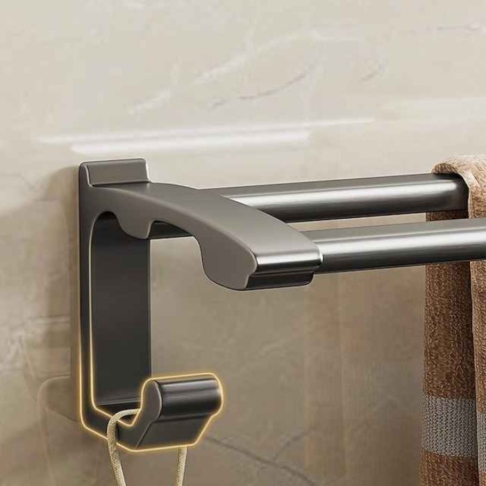 Non-Perforated Towel Rack Bathroom Towel Rack Hook Bathroom Hanging Rack Toilet Towel Bar Storage Rack Gun Gray Double Bar