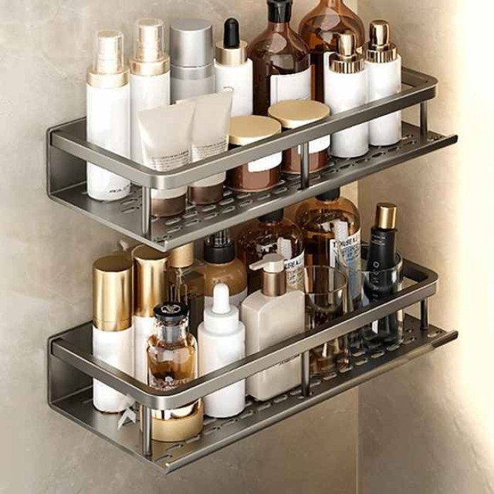 Bathroom Shelves Aluminum Alloy Wall Mount Corner Shelf Shower Storage Rack Holder Toilet Makeup Organizer