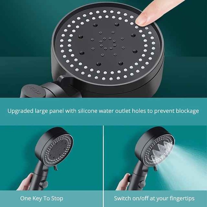 Shower Head High Pressure Handheld Spray Anti-drop Nozzle with 5 Spray Mode Showerhead, with Stop Button Adjustable High-Pressure Water Saving, Shower Bathroom Accessories