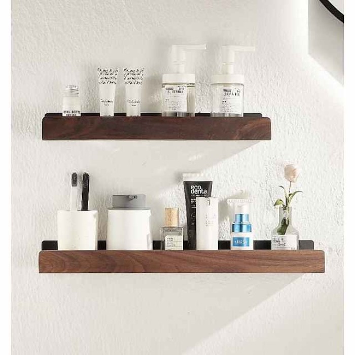 Bathroom Shelves Wall Mounted Walnut Space Aluminum Shower Shelf Storage Organizer Rack Bathroom Kitchen Bathroom Hardware Pendant Shower Rack Corner Shelf 1pc