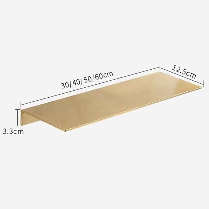 Bathroom Shelf Self-adhesive Bath Storage Rack 30-60cm Modern Space Aluminum Rust-proof Bathroom Organizer Wall Shelf 1pc (Brushed Golden)