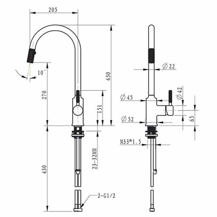 Kitchen Sink Mixer Faucet Pull Out, Single Lever Handle Brushed Solid Brass Taps Cold Hot Hose, One Hole with Pull Down Sprayer Black Gold Faucets