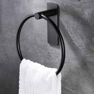 Adhesive Towel Ring Hand Towel Holder for Bathroom Modern Round Towel Hanger Wall Mounted SUS 304 Stainless Steel Matte Black