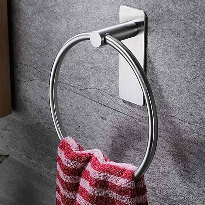 Adhesive Towel Ring Hand Towel Holder for Bathroom Modern Round Towel Hanger Wall Mounted SUS 304 Stainless Steel Matte Black