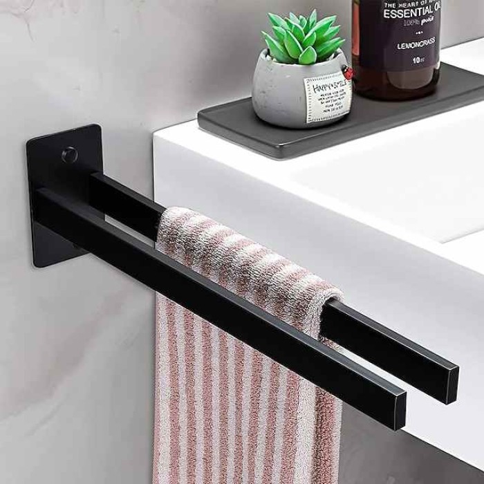 Towel Holder Black, Towel Holder No Drilling Required, Self-Adhesive Towel Holder Black Towel Rail No Drilling Bath Towel Holder for Bathroom and Kitchen, 39 cm (Two Arms)