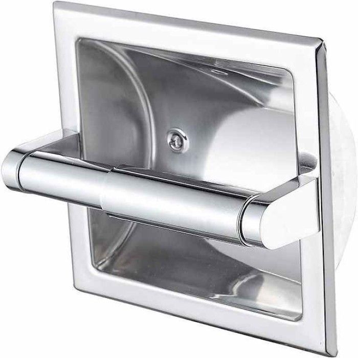 Toilet Paper Holder,304 Stainless Steel Contemporary Hotel Style Wall Toilet Paper Holder - Recessed Toilet Tissue Holder Includes Rear Mounting Bracket (Chrome/Black)