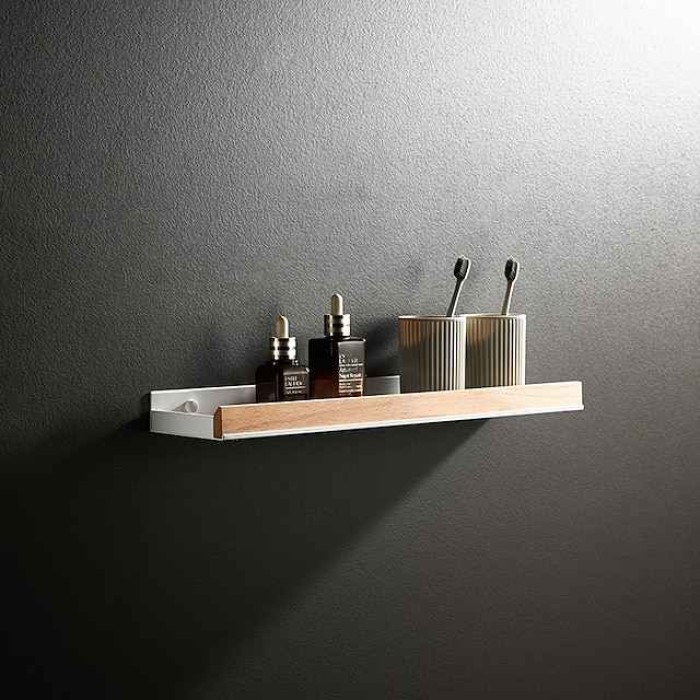 Bathroom Shelves Wall Mounted Beech Space Aluminum Shower Shelf Storage Organizer Rack Bathroom Kitchen Bathroom Hardware Pendant Shower Rack Corner Shelf 1pc