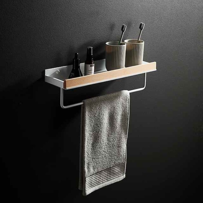 Bathroom Shelves Wall Mounted Beech Space Aluminum Shower Shelf Storage Organizer Rack Bathroom Kitchen Bathroom Hardware Pendant Shower Rack Corner Shelf 1pc