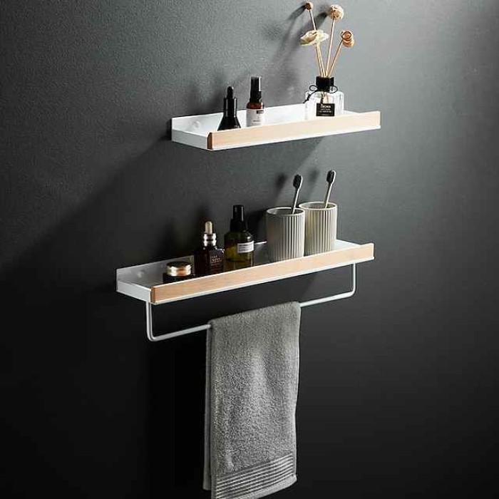 Bathroom Shelves Wall Mounted Beech Space Aluminum Shower Shelf Storage Organizer Rack Bathroom Kitchen Bathroom Hardware Pendant Shower Rack Corner Shelf 1pc