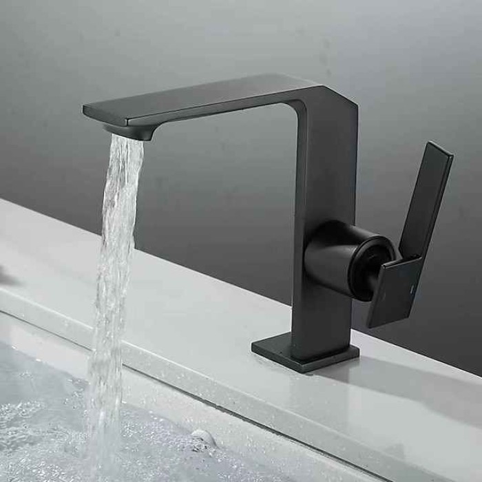 Waterfall Bathroom Sink Mixer Faucet Brass, Single Handle Basin Taps One Hole Faucets with Hot and Cold Hose, Waterfall Spout Brass Bath Tap Chrome Black Gold Grey