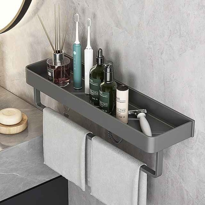 Bathroom Shelves Wall Mounted Gun Grey Storage Organizer Rack Bathroom Kitchen Bathroom Hardware Pendant Bathroom Shelf Space Aluminum Shower Rack Corner Shelf Square Bath Shower Shelf