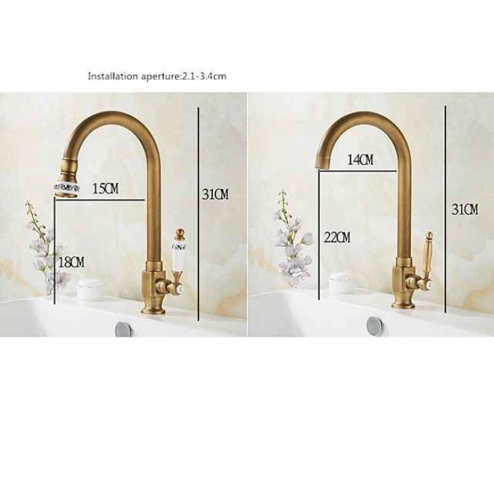 Kitchen Sink Faucet Retro Brass, 360 ° Swivel Single Handle Cold Taps One Hole Lever Ceramic Valve Tap Antique Vintage Bronze