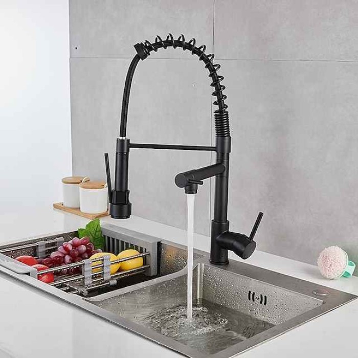 Kitchen Sink Mixer Faucet Pull Down Sprayer, Single Lever Pull Out Taps, 360 ° Swivel Cold Hot Water Brass Tap Golded Chrome Black