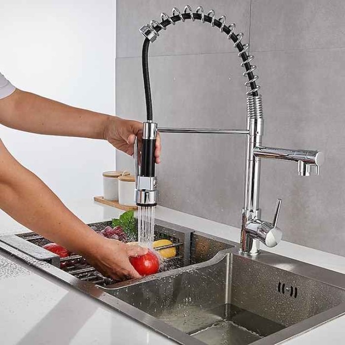 Kitchen Sink Mixer Faucet Pull Down Sprayer, Single Lever Pull Out Taps, 360 ° Swivel Cold Hot Water Brass Tap Golded Chrome Black