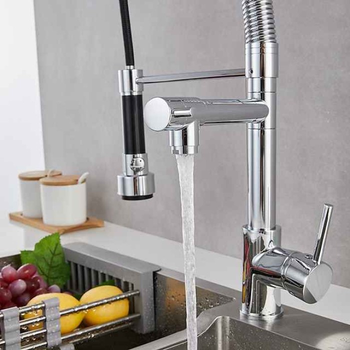 Kitchen Sink Mixer Faucet Pull Down Sprayer, Single Lever Pull Out Taps, 360 ° Swivel Cold Hot Water Brass Tap Golded Chrome Black