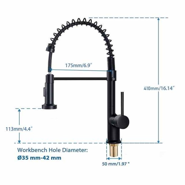 Black Kitchen Sink Mixer Faucet Pull Down, 360° Swivel Spring Vessel Taps with 2 Modes, Single Handle Hole Spring Brass Kitchen Faucets