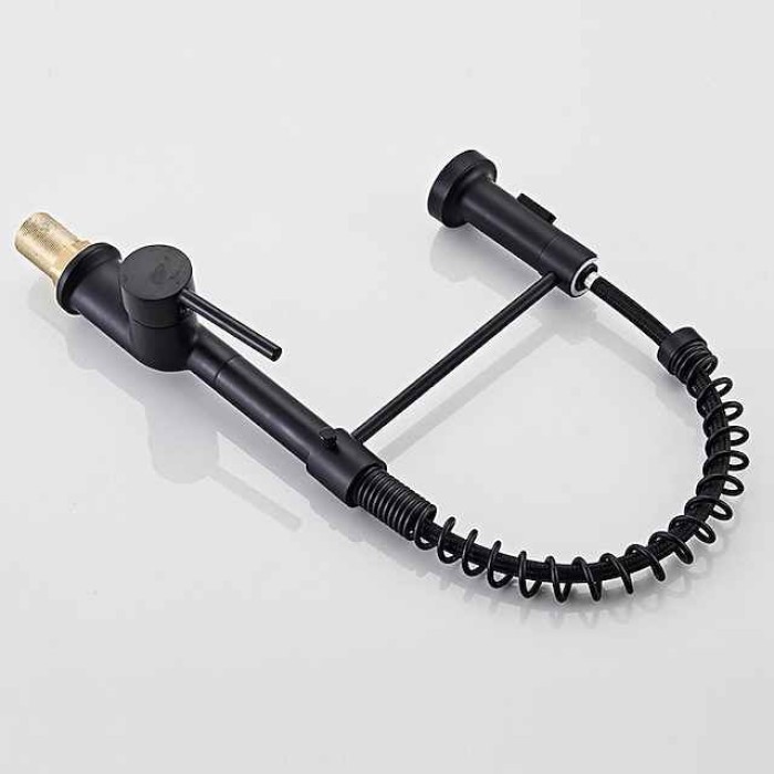 Black Kitchen Sink Mixer Faucet Pull Down, 360° Swivel Spring Vessel Taps with 2 Modes, Single Handle Hole Spring Brass Kitchen Faucets