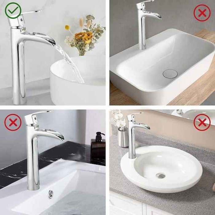 Waterfall Bathroom Sink Mixer Faucet Chrome, Tall Basin Mixer Taps Brass, Single Handle One Hole Tap with Hot and Cold Hose Deck Mounted Vessel Water Tap