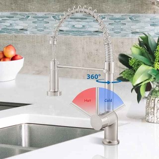 Kitchen Sink Mixer Faucet Pull Down Chrome, 360° Swivel Spring Vessel Taps with 2 Modes, Single Handle Hole Spring Brass Kitchen Faucets