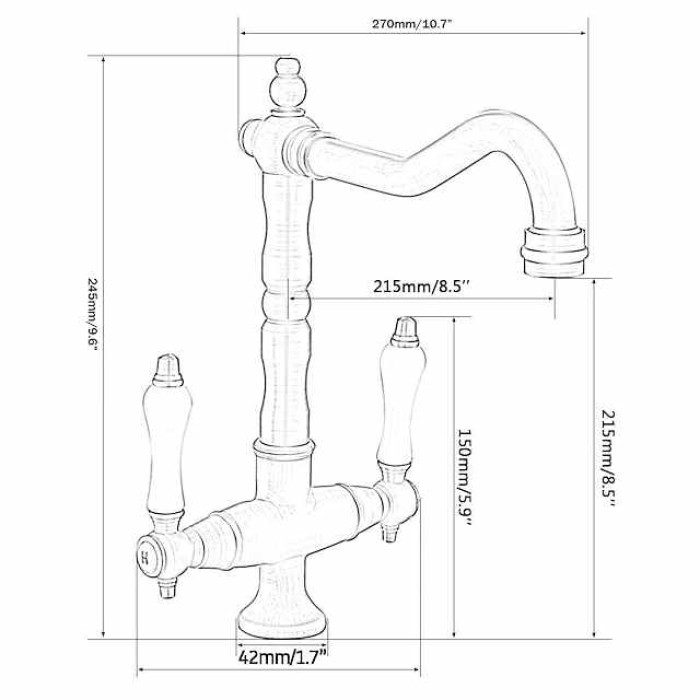 Twin Lever Traditional Kitchen Sink Mixer Taps, Dual Lever Cold and Hot Faucet Deck Mounted, 360° Swivel Spout Sink Tap with 2 Ceramic Handles, Antique Brass Classic Double Handle for Kitchen Bathroom