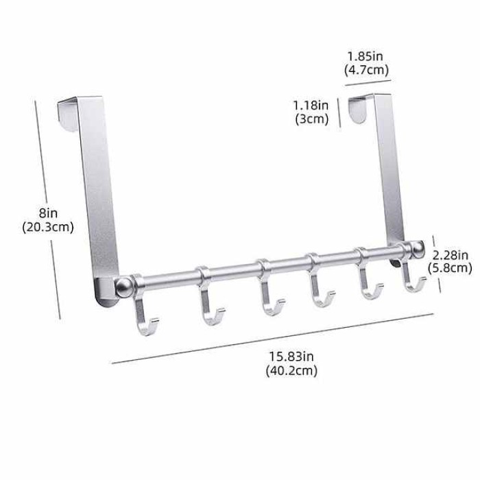 Over The Door Hook,Aluminium Alloy Moveable 6 Hooks, Over Door Hook Hanger for Hanging Clothes/Towels/Coats/Backpack/Hat, Over Door Coat Rack