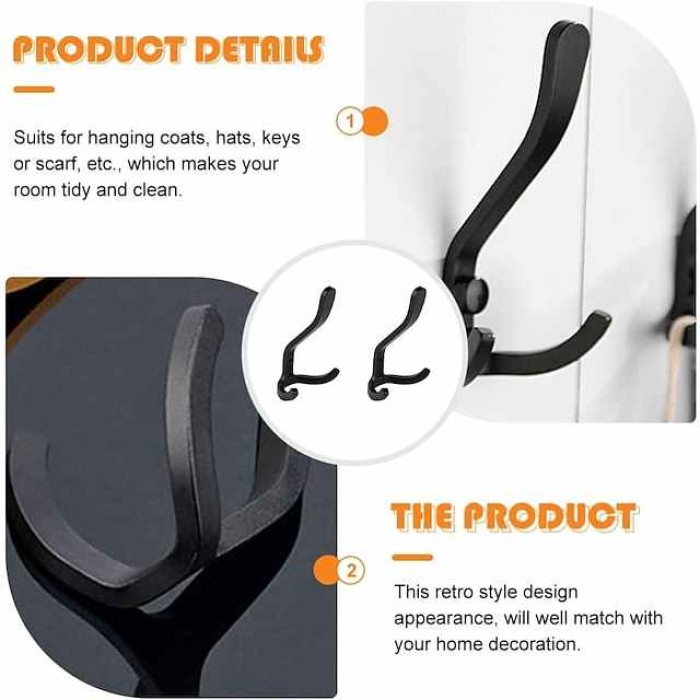 1pc Wall Hooks for Hanging Heavy Duty Black Coat Hooks Towel Hooks Hardware Single Hardware Bathroom Hook Kitchen Hook Aluminum Alloy Headphone Holder Hooks