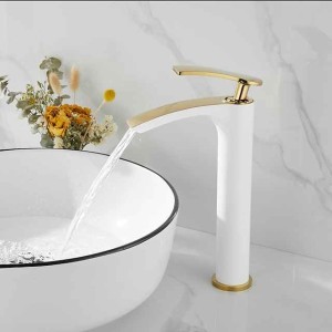 Bathroom Waterfall Sink Faucet, Basin Mixer Taps Tall Short Brass, Deck Mounted Single Handle One Hole Tap with Hot and Cold Hose Vessel Water Tap Washroom