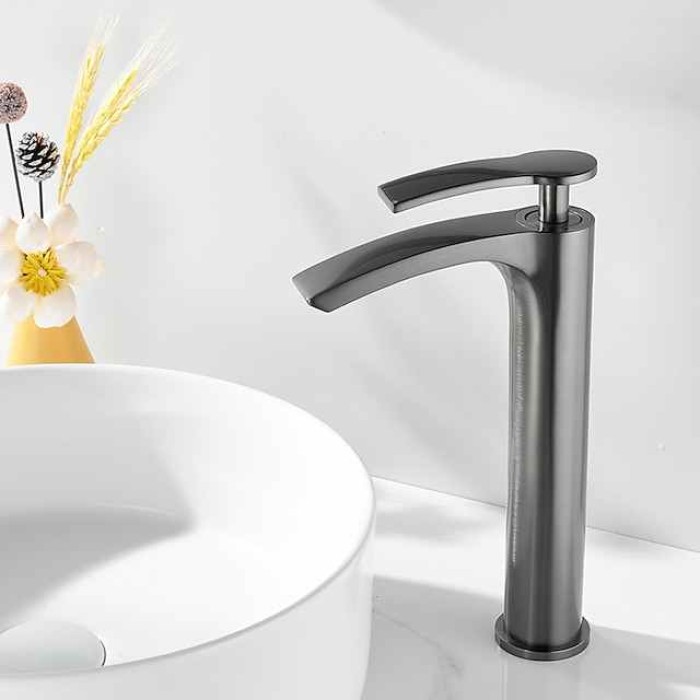 Bathroom Waterfall Sink Faucet, Basin Mixer Taps Tall Short Brass, Deck Mounted Single Handle One Hole Tap with Hot and Cold Hose Vessel Water Tap Washroom