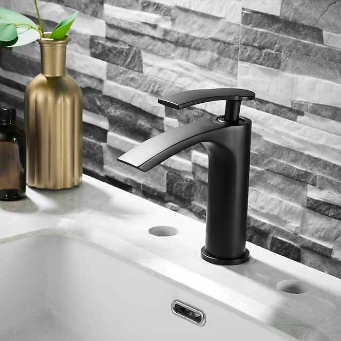 Bathroom Waterfall Sink Faucet, Basin Mixer Taps Tall Short Brass, Deck Mounted Single Handle One Hole Tap with Hot and Cold Hose Vessel Water Tap Washroom