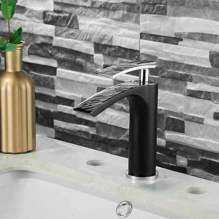 Bathroom Waterfall Sink Faucet, Basin Mixer Taps Tall Short Brass, Deck Mounted Single Handle One Hole Tap with Hot and Cold Hose Vessel Water Tap Washroom